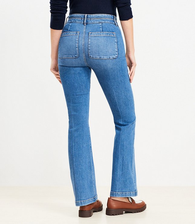 Petite Curvy High Rise Slim Flare Jeans in Vintage Mid Indigo Wash