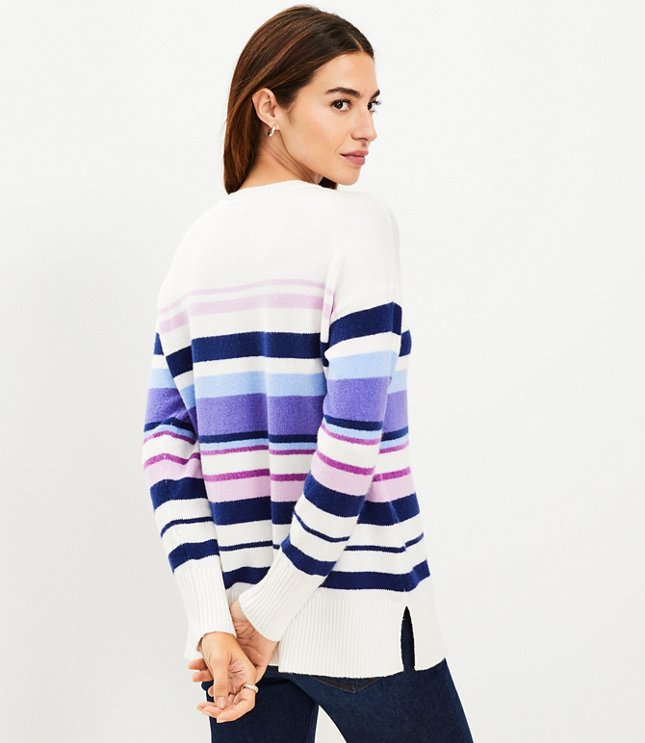 Petite Striped Drop Shoulder Tunic Sweater