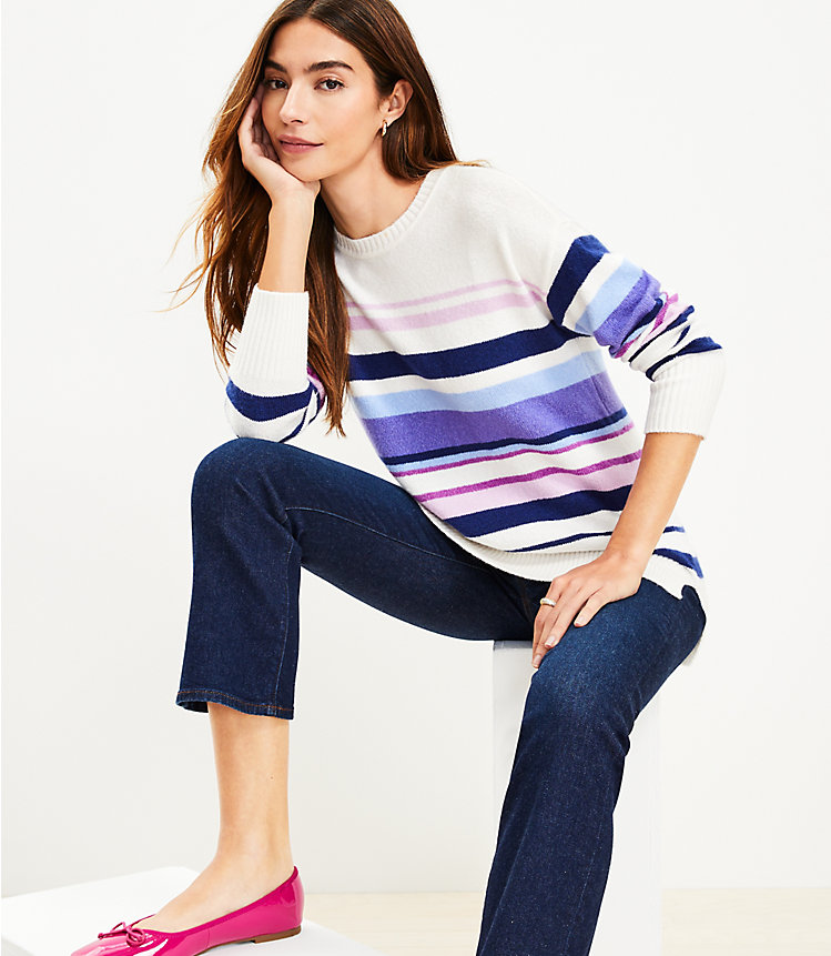 Striped Drop Shoulder Tunic Sweater image number 1