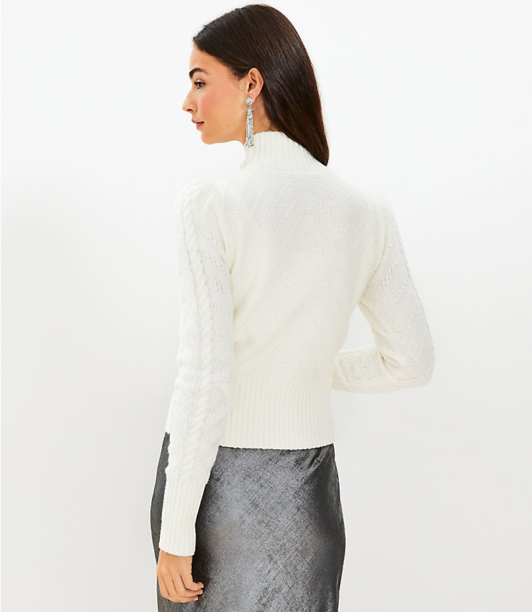 Petite Puff Sleeve Turtleneck Cable Sweater image number 2