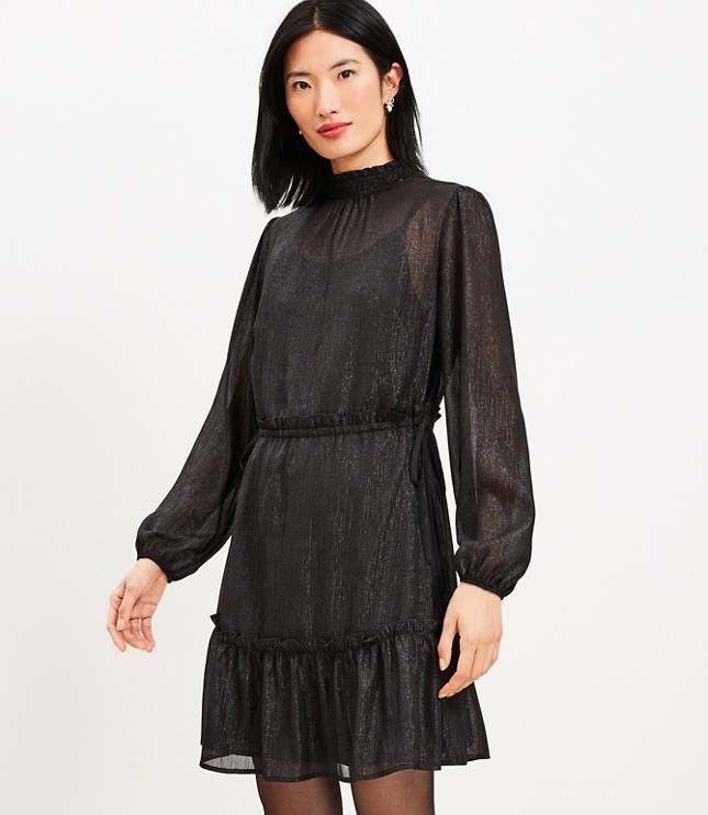 Petite Dot Jacquard Mock Neck Shift Dress