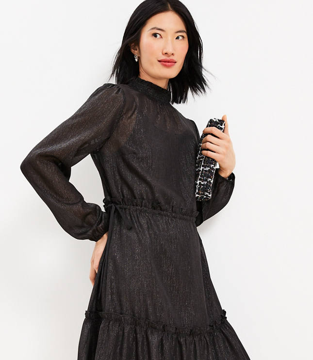 Petite Smocked Neck Tiered Swing Dress