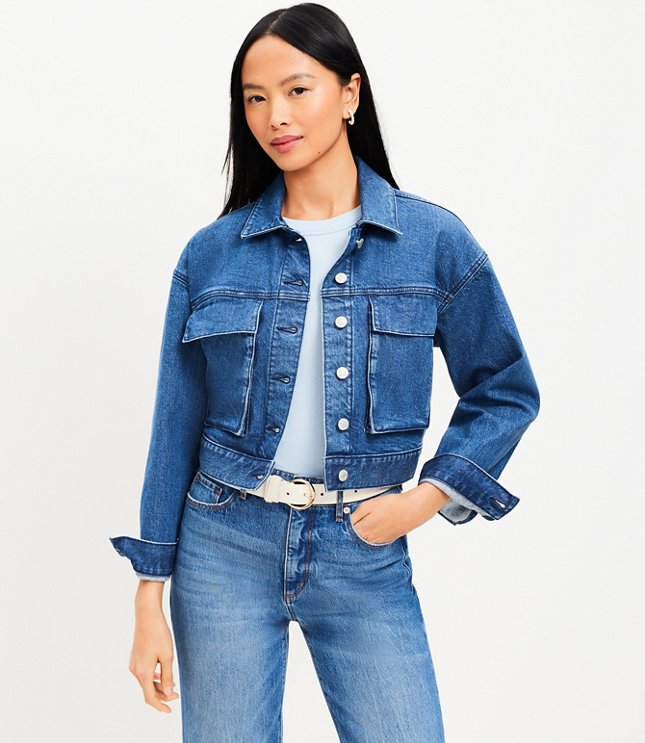 Cropped Denim Jacket in Classic Mid Wash