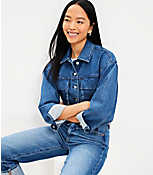 Cropped Denim Jacket in Classic Mid Wash carousel Product Image 3