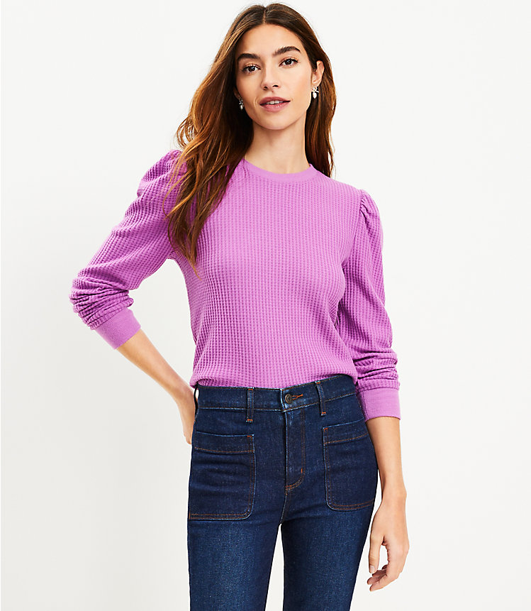 Petite Brushed Waffle Puff Sleeve Top image number null