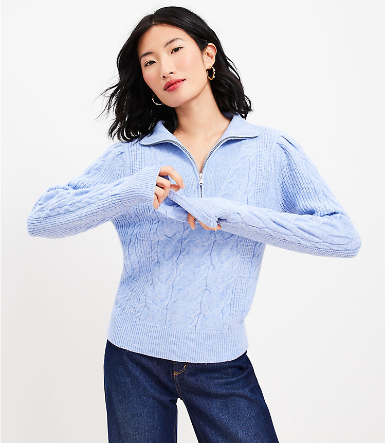 Petite Cozy Cable Half Zip Sweater image number null