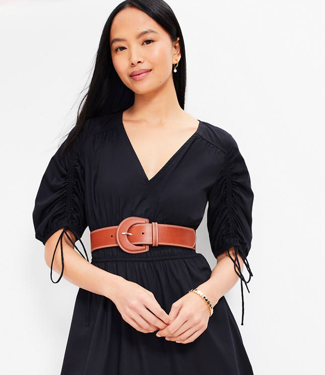 Tie Puff Sleeve Midi Dress