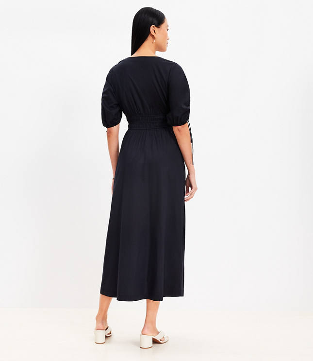 Tie Puff Sleeve Midi Dress
