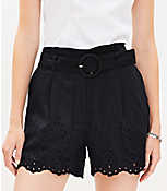 Belted Pleated Shorts in Eyelet Linen Blend carousel Product Image 2