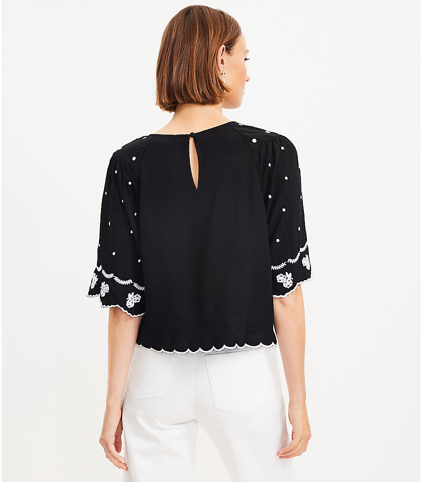 Embroidered Scalloped Blouse