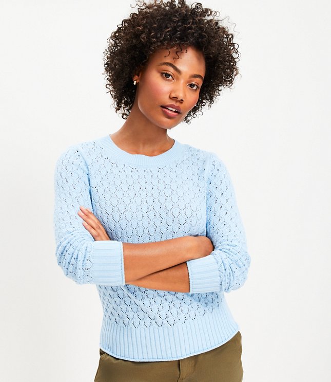 V-Neck Pointelle Knit Sweater in Dusty Blue - Retro, Indie and Unique  Fashion