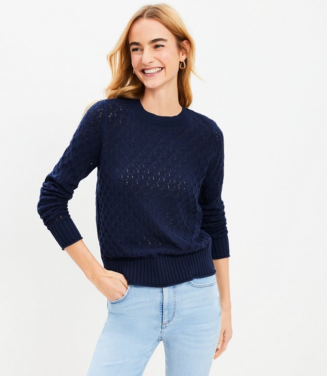 Sofia Jeans by Sofia Vergara Women's Pointelle Stitch Square Neck Sweater