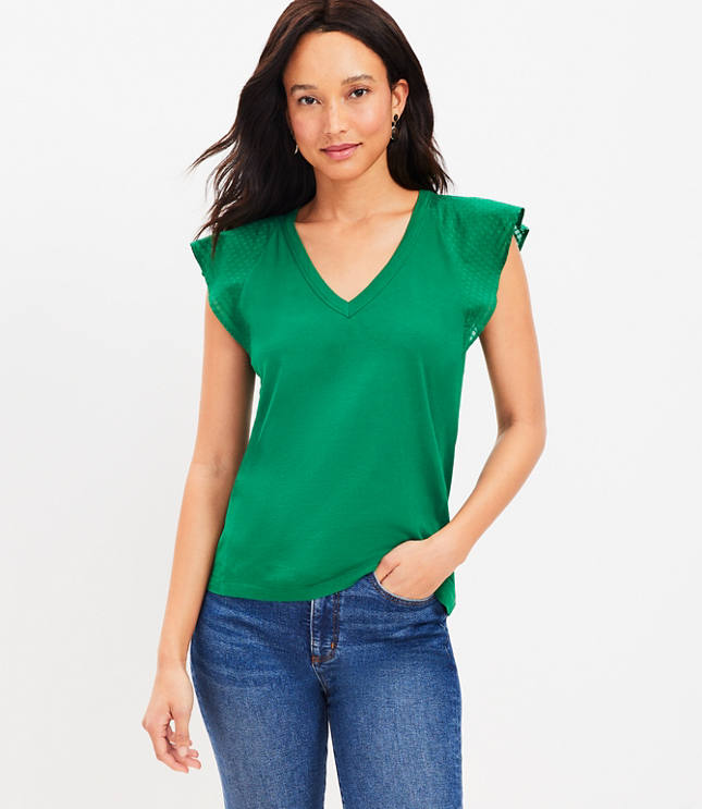 Raglan V-Neck Mixed Media Top image number 0