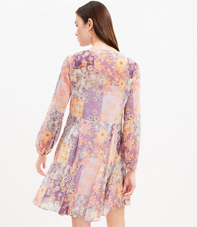 Floral Godet Split Neck Swing Dress carousel Product Image 3