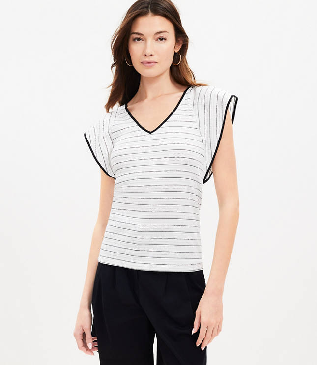 売れ筋商品|||ティー・タハリ カットソー トップス レディース Women's Striped Flutter-Sleeve Scoop-Neck Top Pr Bl/pl B Striped Flutter-sleeve Top For Women | Factory