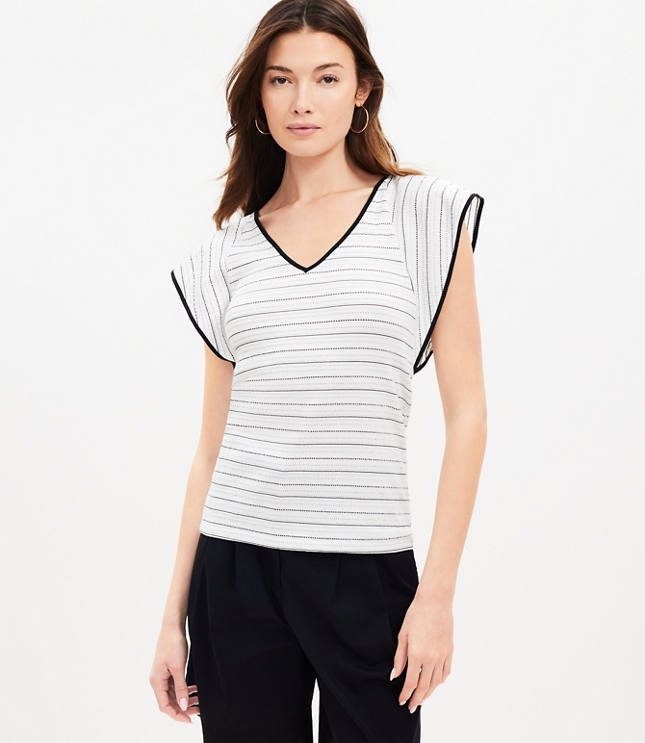 Striped Flutter Sleeve V-Neck Top