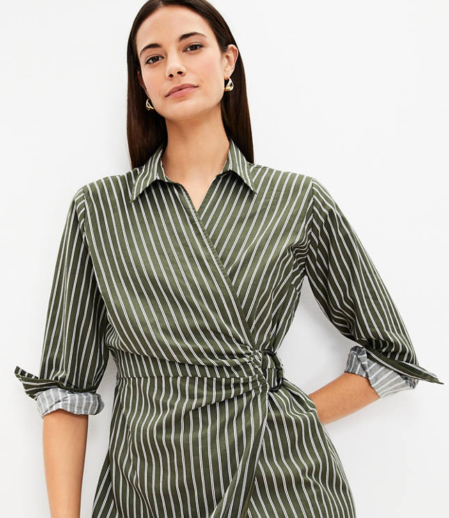 Striped Wrap Shirtdress - Evening Olive