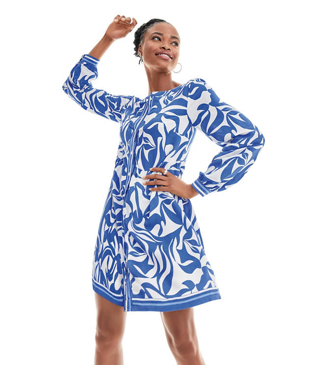 Abstract Swirl Button Tiered Swing Dress