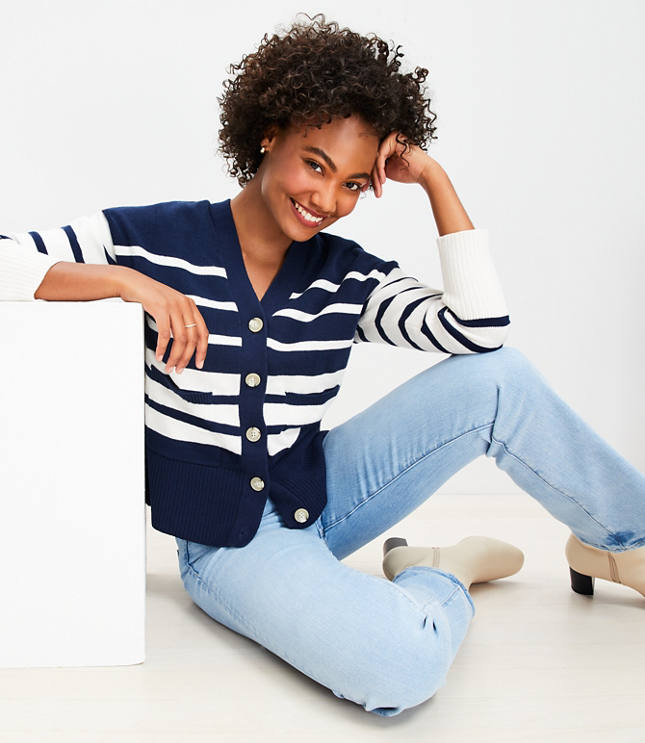 Colorful Striped Cardigan + Girlfriend Jeans = Just for Fun - Dressed for  My Day