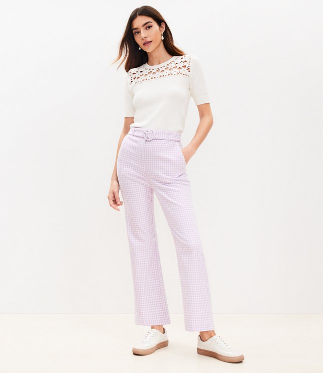 Belted Sutton Kick Crop Pants in Gingham