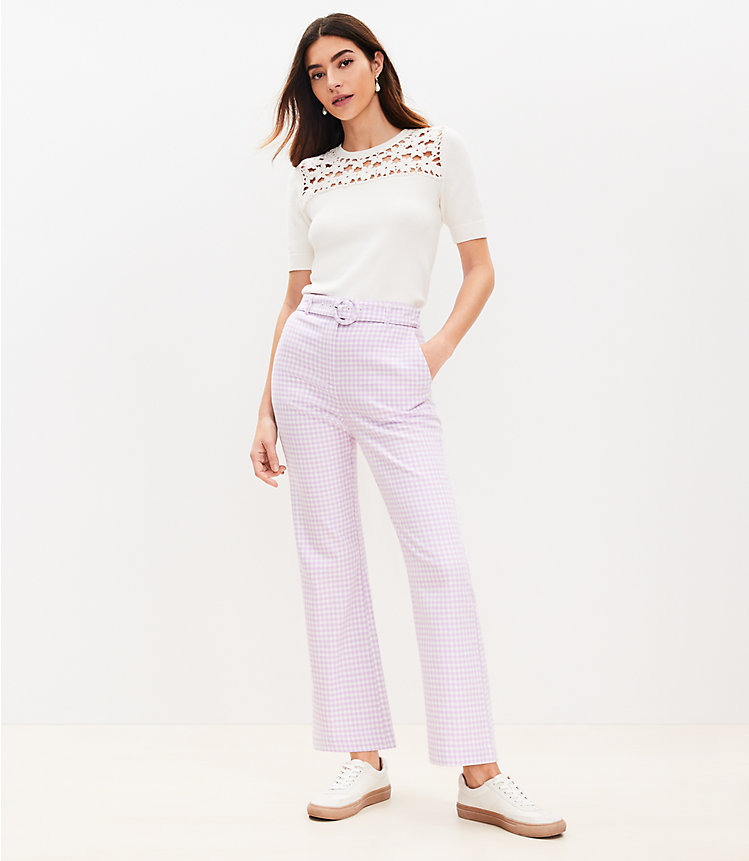 Belted Sutton Kick Crop Pants in Gingham image number 1