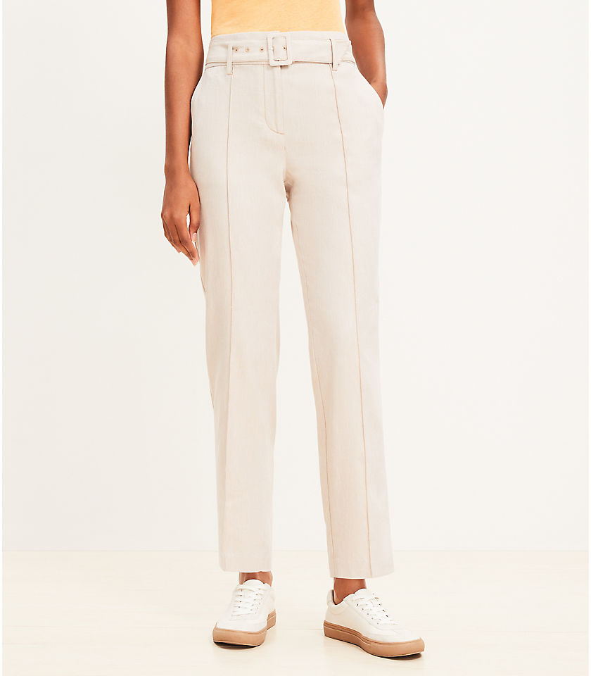 Pintucked Belted Slim Pants in Twill