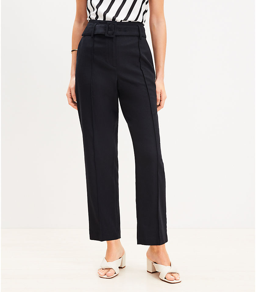 Pintucked Belted Slim Pants in Twill