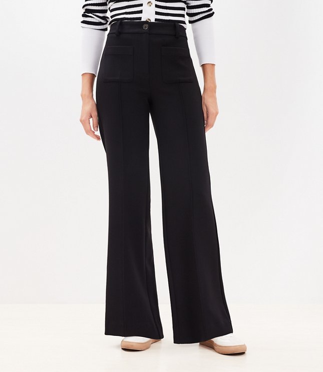 Pintucked Patch Pocket Flare Pants in Doubleface