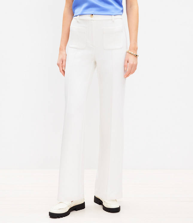 Pintucked Patch Pocket Flare Pants in Doubleface