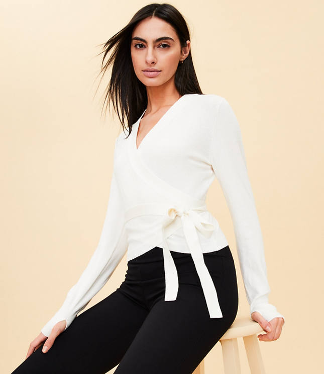 White ballet wrap discount sweater