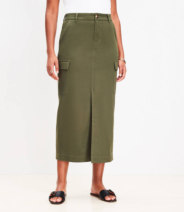 Black Stretch Twill Pocket Detail Cargo Skirt