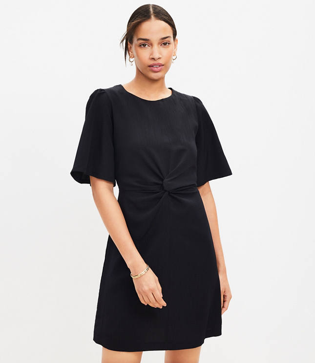 Twist Flutter Sleeve Flare Dress