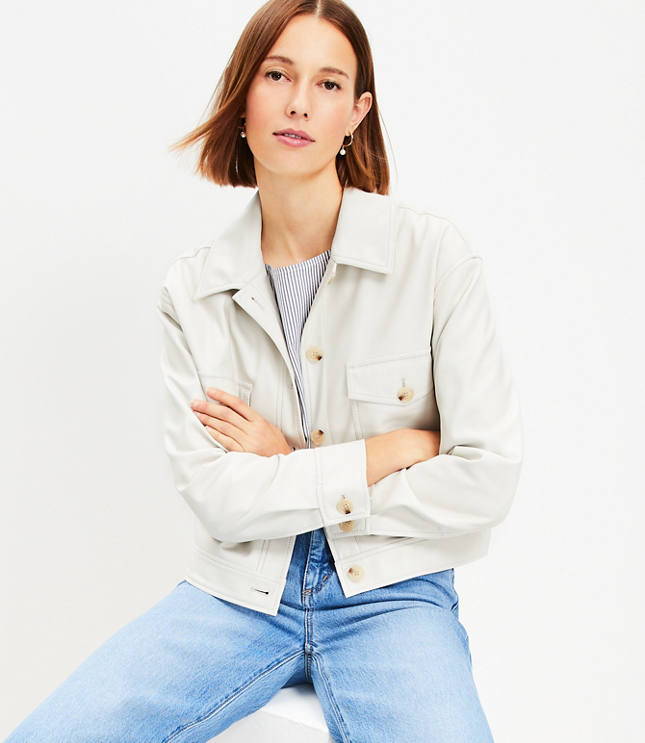 Faux Leather Shirt Jacket for Tall Women