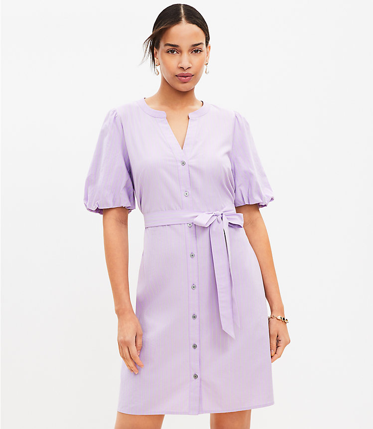 Striped Puff Sleeve Shirtdress image number 0