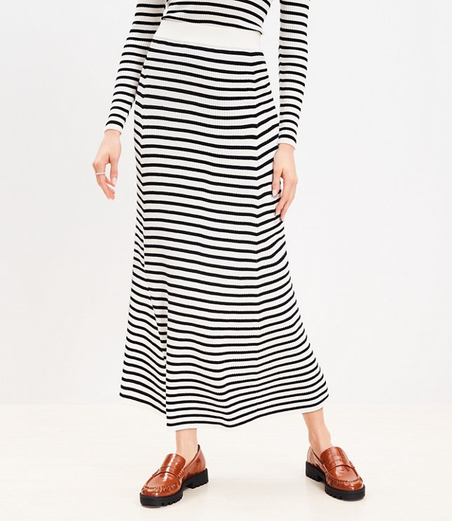 Stripe Ribbed Midi Sweater Skirt