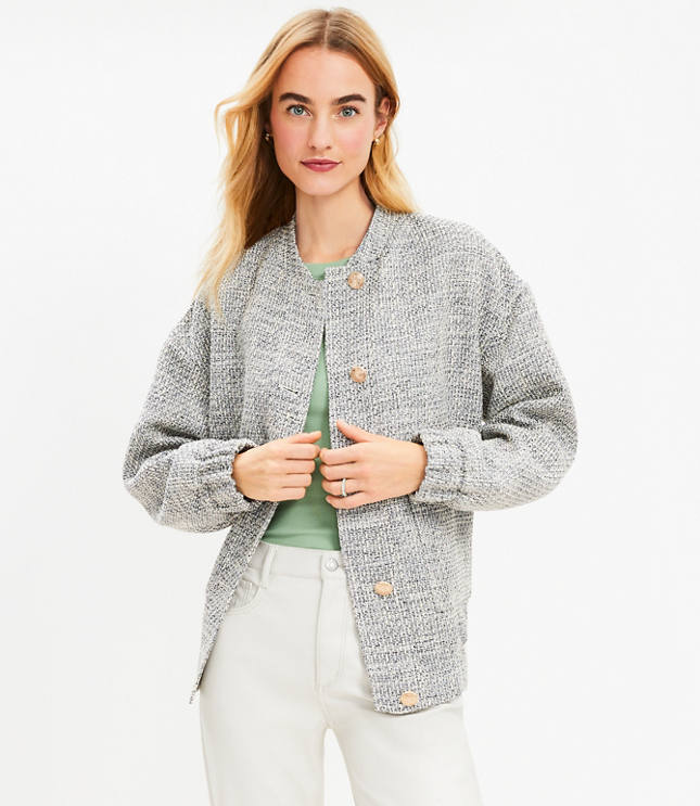 Petite Shimmer Tweed Cropped Shirt Jacket