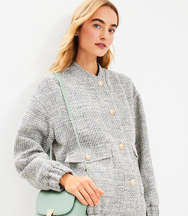 Houndstooth Textured Cropped Shirt Jacket