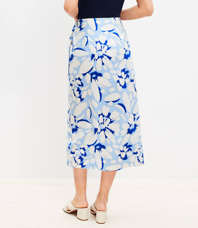 Brushed Daisy Linen Blend Wrap Midi Skirt