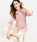 Petite Striped Cotton Blend Oversized Shirt carousel Product Image 2