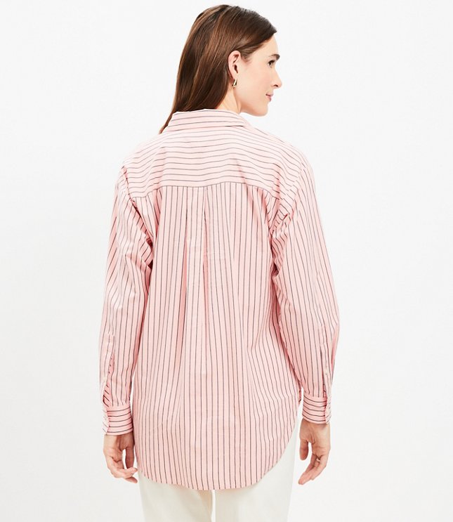 Petite Striped Cotton Blend Oversized Shirt