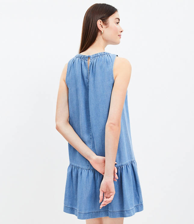 Chambray Ruched Flounce Swing Dress