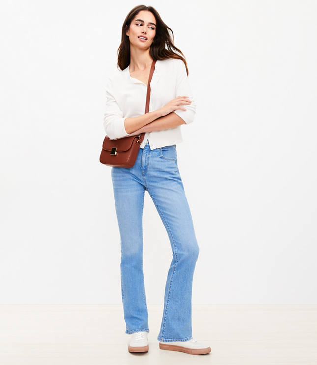Loft Petite Mid Rise Boot Jeans in Light Wash