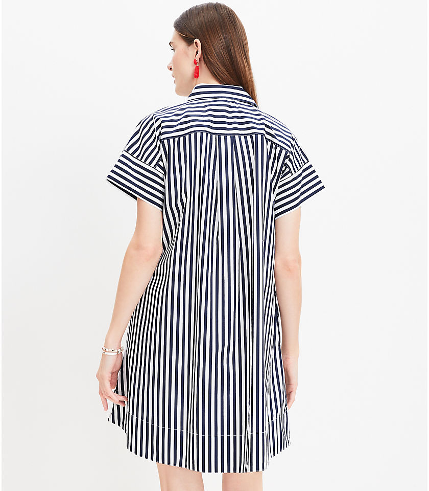 Striped Poplin Short Sleeve Pocket Shirtdress