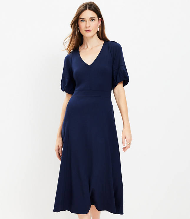 Petite Balloon Sleeve Ponte Midi Dress