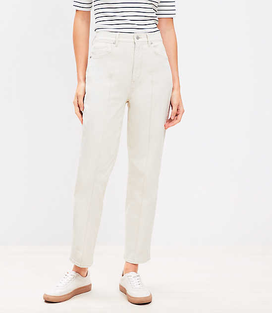 Petite Pintucked High Rise Straight Jeans in Popcorn