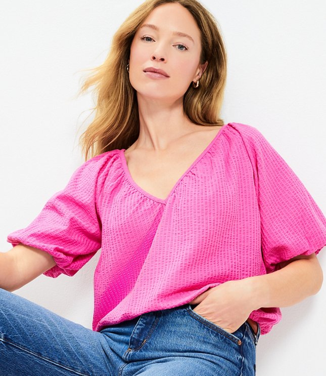 Crinkle Seersucker Bubble Hem Top