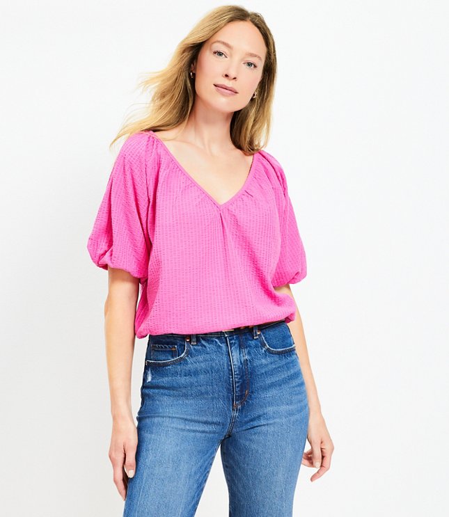 Crinkle Seersucker Bubble Hem Top