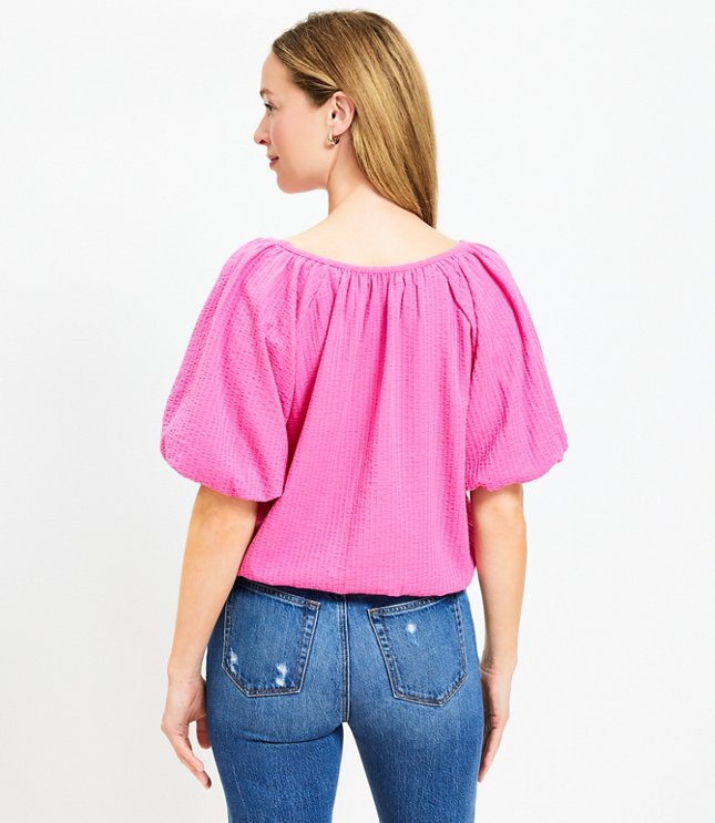 Crinkle Seersucker Bubble Hem Top