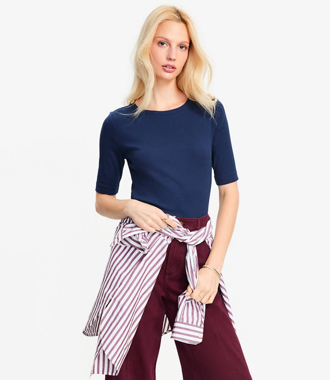 Petite Perfect Ribbed Elbow Sleeve Tee