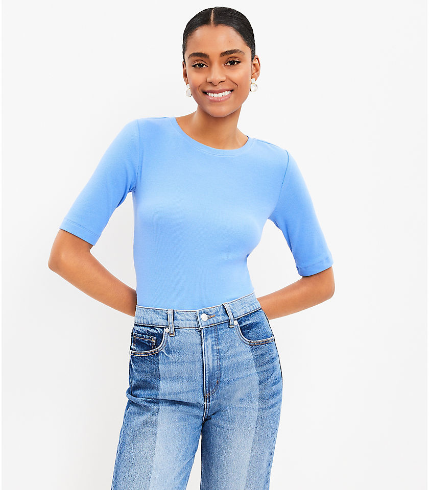Petite Perfect Ribbed Elbow Sleeve Tee